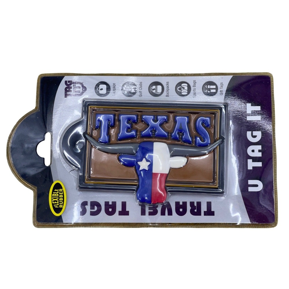 Tag It Brown Texas Luggage Tag OS Longhorn Flag Flexible Rubber Travel ID New